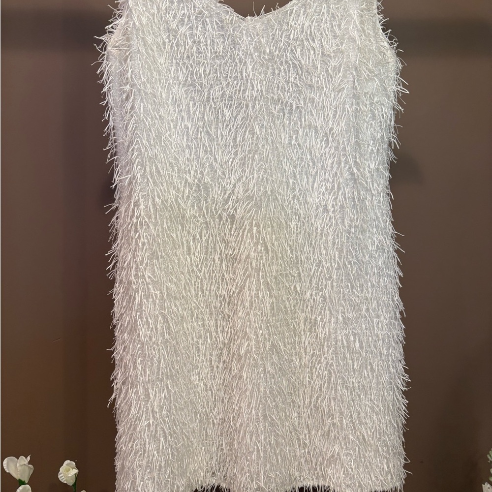 White Feathered Sleeveless Dress